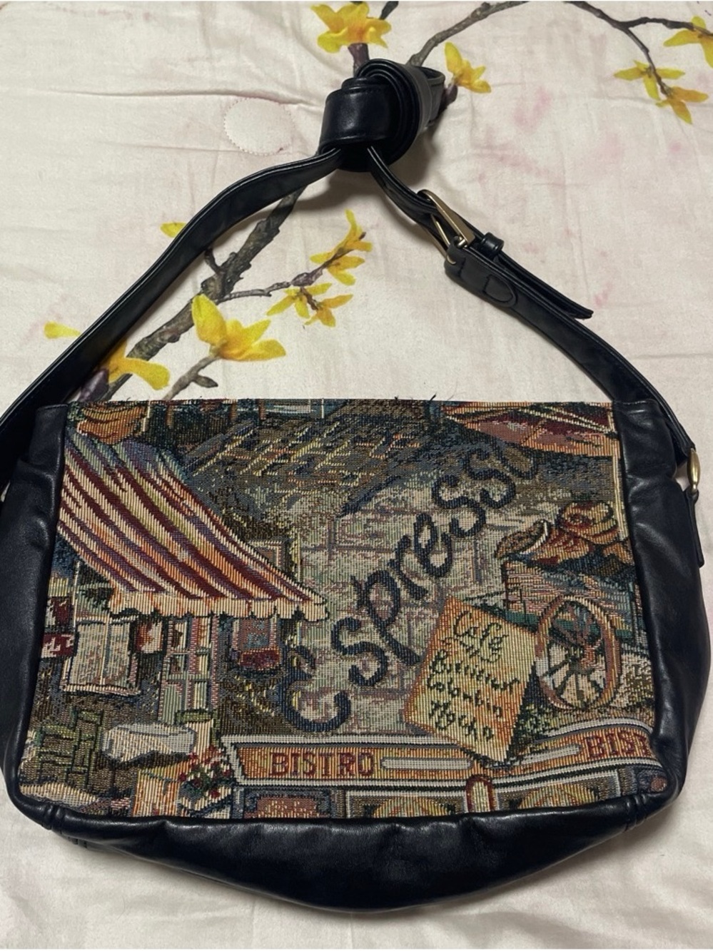 SAS Black Leather-Trim Espresso Tapestry Messenger Bag